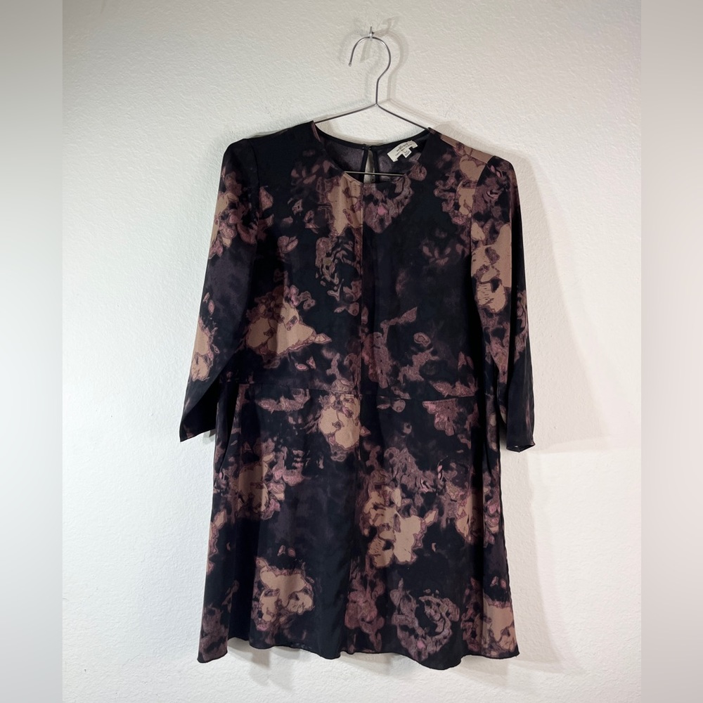 Aritzia Wilfred Dress Women XXS Black Pink Myosotis Floral Shift Mini Tunic